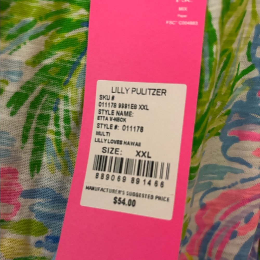 Lilly Pulitzer Etta V-Neck with Floral Print, Lilly Loves Hawaii, XXL - Picture 2 of 3